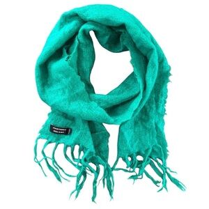 John Hanly Scarf Mohair Green Fringe Woven Made in Ireland